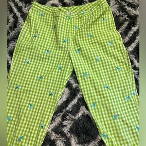 Lilly Pulitzer Vintage Preppy Green Checked Pants with Ice Cream Cones Size 8